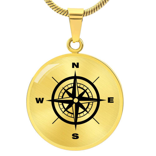 Real 18k Solid Gold Compass Necklace, Engraved Compass Pendant, Compass Gift, Compass Charm, Traveler