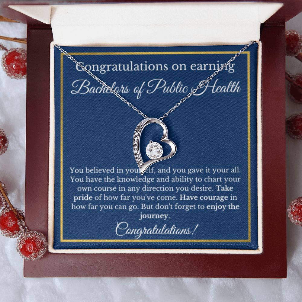 BS in Public Health Degree Graduation Gifts, Healthcare Gifts, Bachelors of Public Health Gold Diamond Necklace