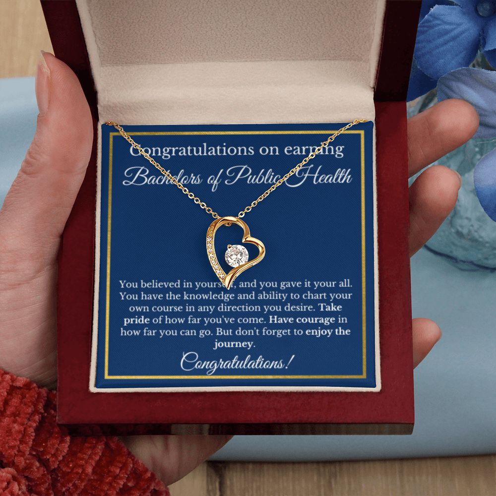 BS in Public Health Degree Graduation Gifts, Healthcare Gifts, Bachelors of Public Health Gold Diamond Necklace