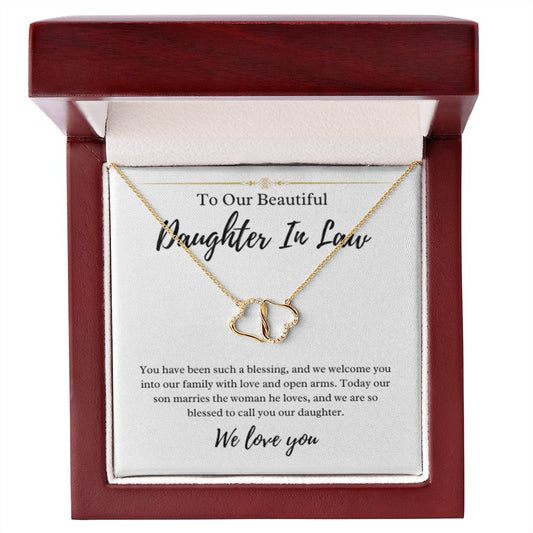 To Our Daughter-In-Law Gift On Wedding Day, Future Daughter In Law Rehearsal Dinner Gift For Bride Gold Necklace