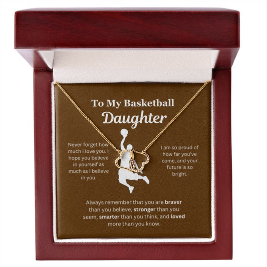 To My Basketball Daughter Necklace, Father-Daughter Jewelry, Mother-Daughter Gift, Birthday Heart Pendant, Gold Jewelry, Message Card