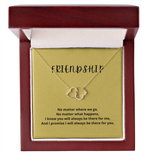 EllePendants Friendship 10K Gold Diamond Pendant Necklace, Best Friend Necklaces, Heart Linked Friendship Jewelry Long Distance Christmas