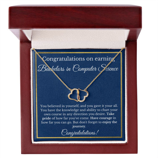 Bachelors CS Degree Graduation Gifts, SWE, Software Engineer Gifts, Bachelors of Computer Science Gold Diamond Necklace