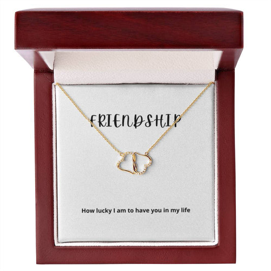 EllePendants Friendship 10K Gold Diamond Pendant Necklace, Best Friend Necklaces, Heart Linked Friendship Jewelry Long Distance Christmas