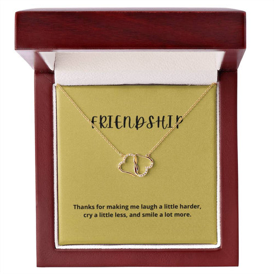 EllePendants Friendship 10K Gold Diamond Pendant Necklace, Best Friend Necklaces, Heart Linked Friendship Jewelry Long Distance Christmas