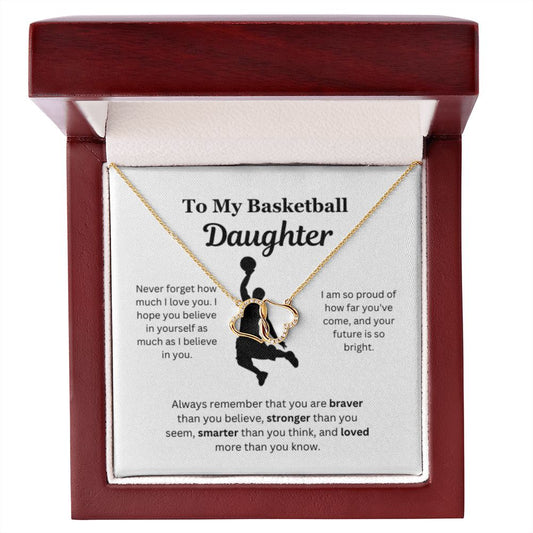 To My Basketball Daughter Necklace, Father-Daughter Jewelry, Mother-Daughter Gift, Birthday Heart Pendant, Gold Jewelry, Message Card