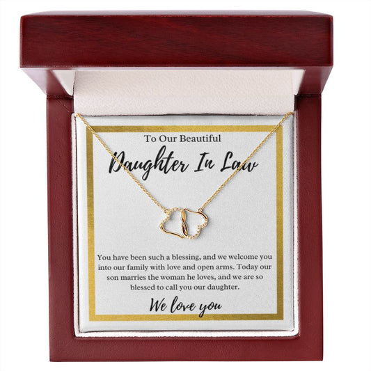 To Our Daughter-In-Law Gift On Wedding Day, Future Daughter In Law Rehearsal Dinner Gift For Bride Gold Necklace