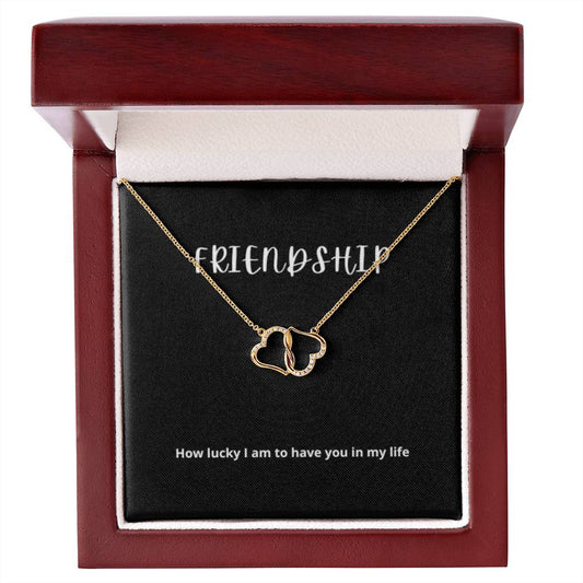 EllePendants Friendship 10K Gold Diamond Pendant Necklace, Best Friend Necklaces, Heart Linked Friendship Jewelry Long Distance Christmas