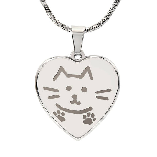 Cat Engraved Heart Necklace, Personalized Pet Gift, Personalized Pet Name, Luxury 18K Gold or Silver Jewelry, Christmas Gift, Kitty