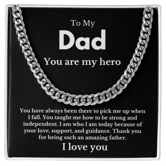 Men's Cuban Link Chain Necklace For Dad, Birthday Christmas Papa Gift, Message Card Jewelry From Daughter Son, Father's Day Hero