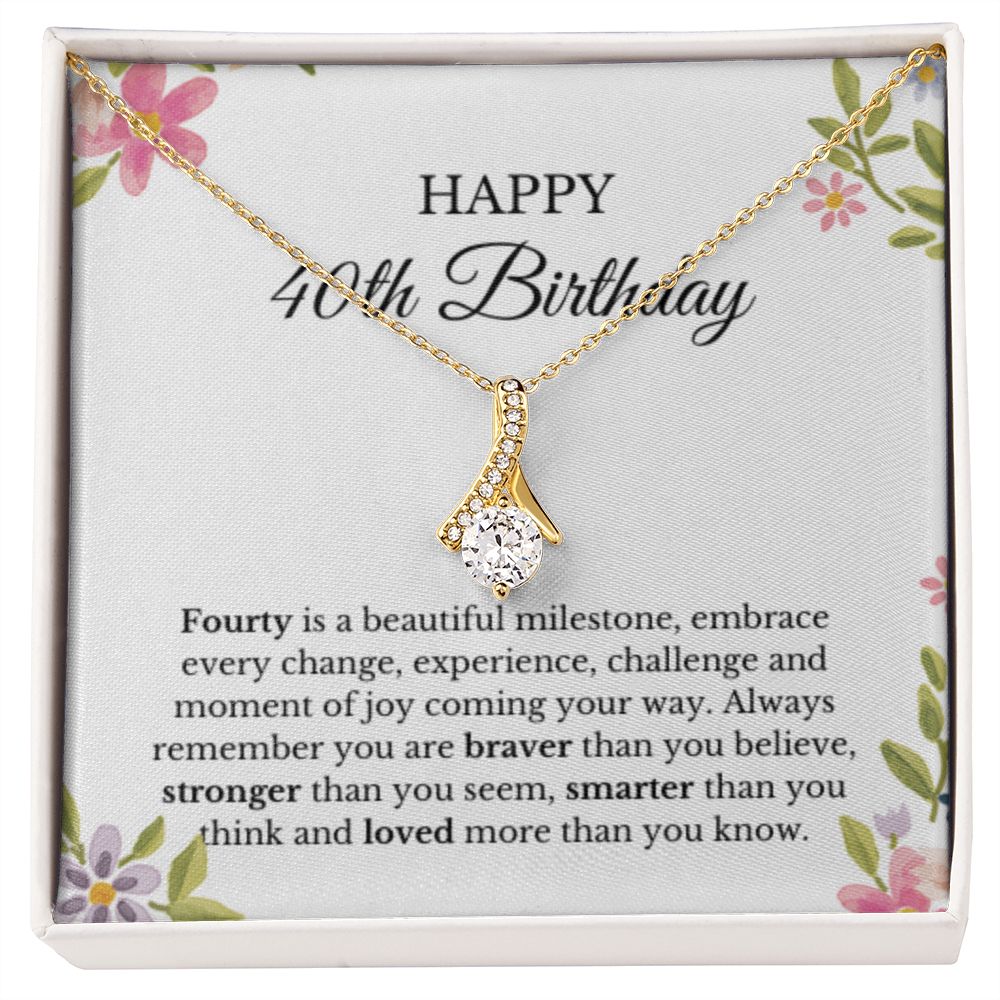 40th Birthday Necklace, Birthday Ribbon Necklace, Birthday Gifts For Woman, Birthday Card, Pendant Necklace