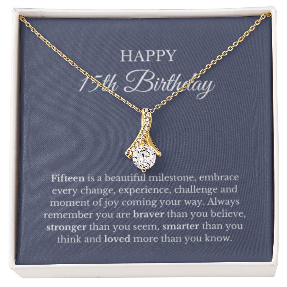 15th Birthday Necklace, Birthday Ribbon Necklace, Birthday Gifts For Woman, Birthday Card, Pendant Necklace