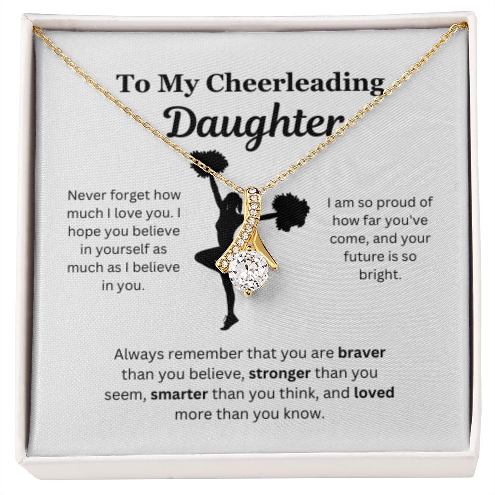 EllePendants To My Cheerleading Daughter Necklace, Father Daughter Necklace, Mother Daughter Necklace, Daughter Birthday, Heart Jewelry, Gold Jewelry, Interlocking Hearts, Message Card Necklace