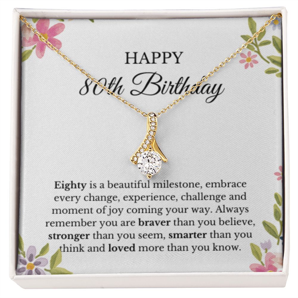 80th Birthday Necklace, Birthday Ribbon Necklace, Birthday Gifts For Woman, Birthday Card, Pendant Necklace