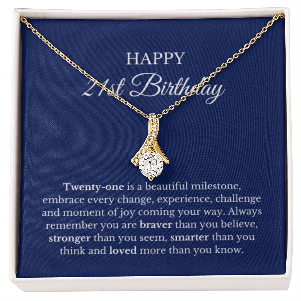 21st Birthday Necklace, Birthday Ribbon Necklace, Birthday Gifts For Woman, Birthday Card, Pendant Necklace