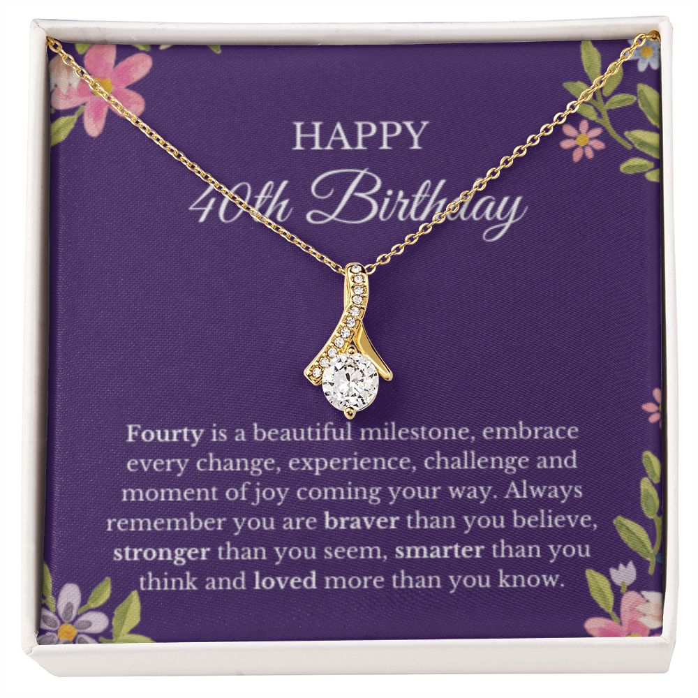 40th Birthday Necklace, Birthday Ribbon Necklace, Birthday Gifts For Woman, Birthday Card, Pendant Necklace