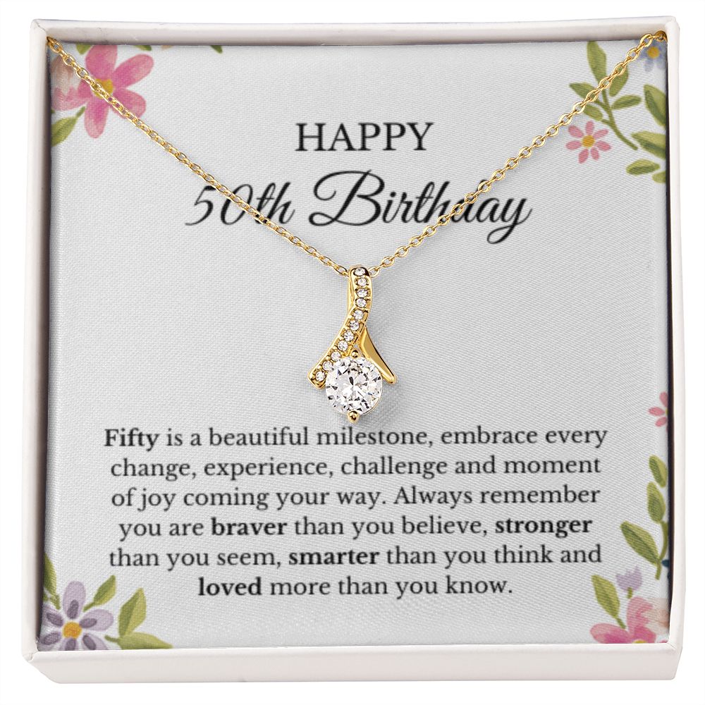 50th Birthday Necklace, Birthday Ribbon Necklace, Birthday Gifts For Woman, Birthday Card, Pendant Necklace