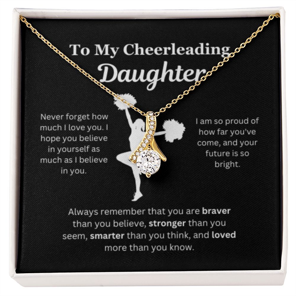 EllePendants To My Cheerleading Daughter Necklace, Father Daughter Necklace, Mother Daughter Necklace, Daughter Birthday, Heart Jewelry, Gold Jewelry, Interlocking Hearts, Message Card Necklace