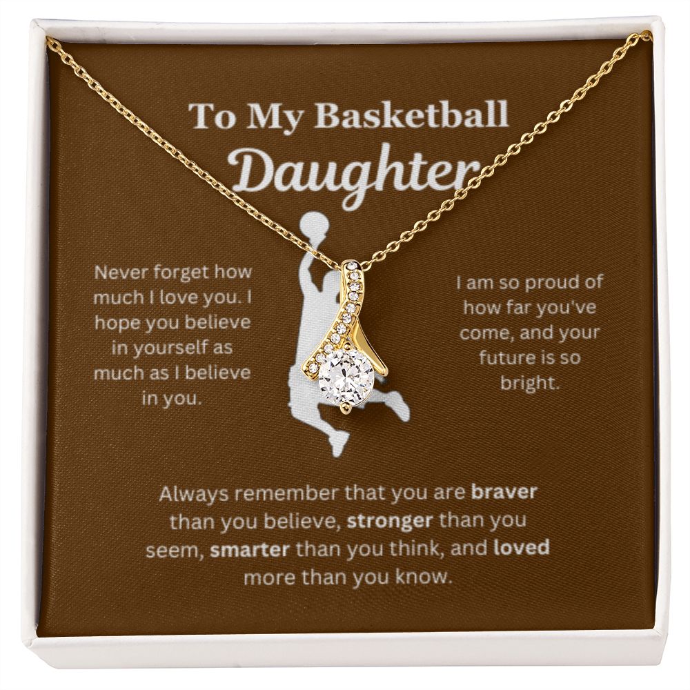 To My Basketball Daughter Necklace, Father-Daughter Jewelry, Mother-Daughter Gift, Birthday Heart Pendant, Gold Jewelry, Message Card