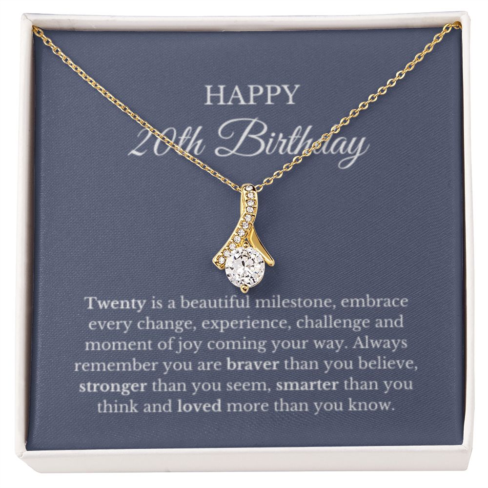 20th Birthday Necklace, Birthday Ribbon Necklace, Birthday Gifts For Woman, Birthday Card, Pendant Necklace