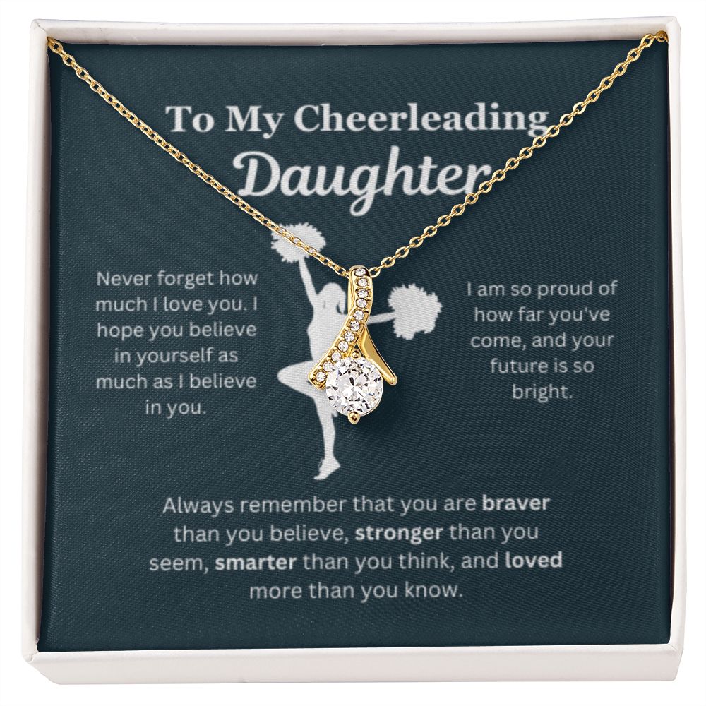 EllePendants To My Cheerleading Daughter Necklace, Father Daughter Necklace, Mother Daughter Necklace, Daughter Birthday, Heart Jewelry, Gold Jewelry, Interlocking Hearts, Message Card Necklace