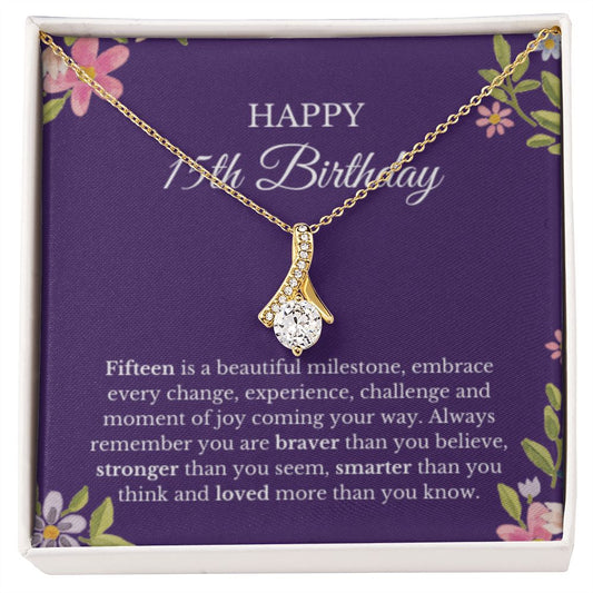 15th Birthday Necklace, Birthday Ribbon Necklace, Birthday Gifts For Woman, Birthday Card, Pendant Necklace