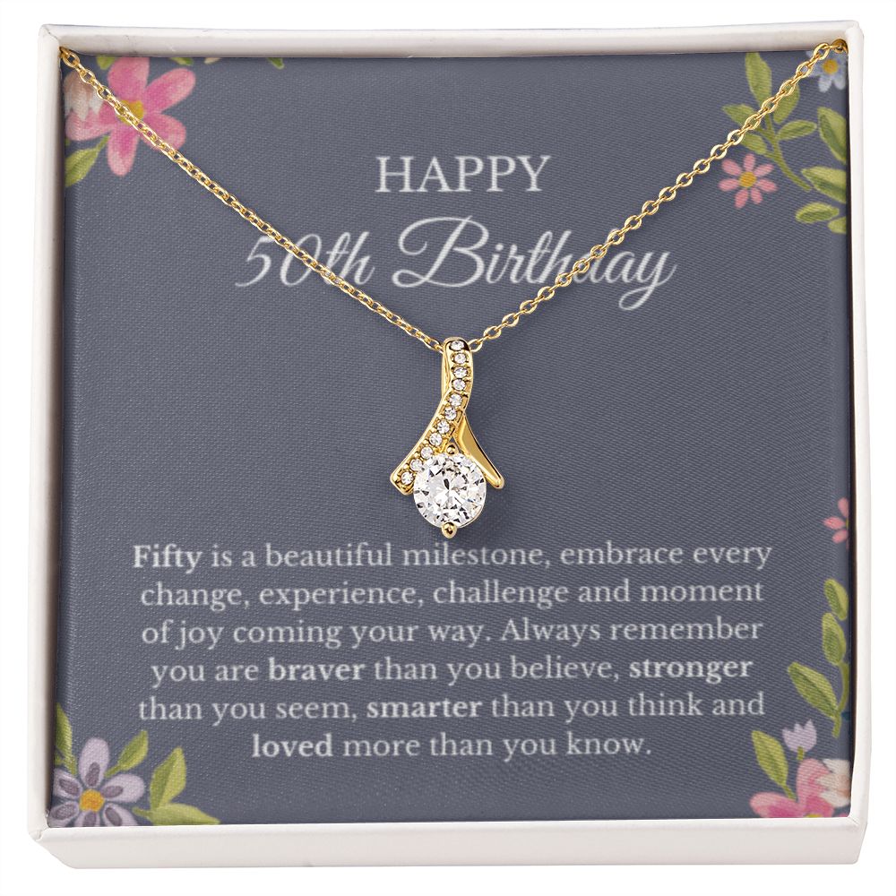 50th Birthday Necklace, Birthday Ribbon Necklace, Birthday Gifts For Woman, Birthday Card, Pendant Necklace