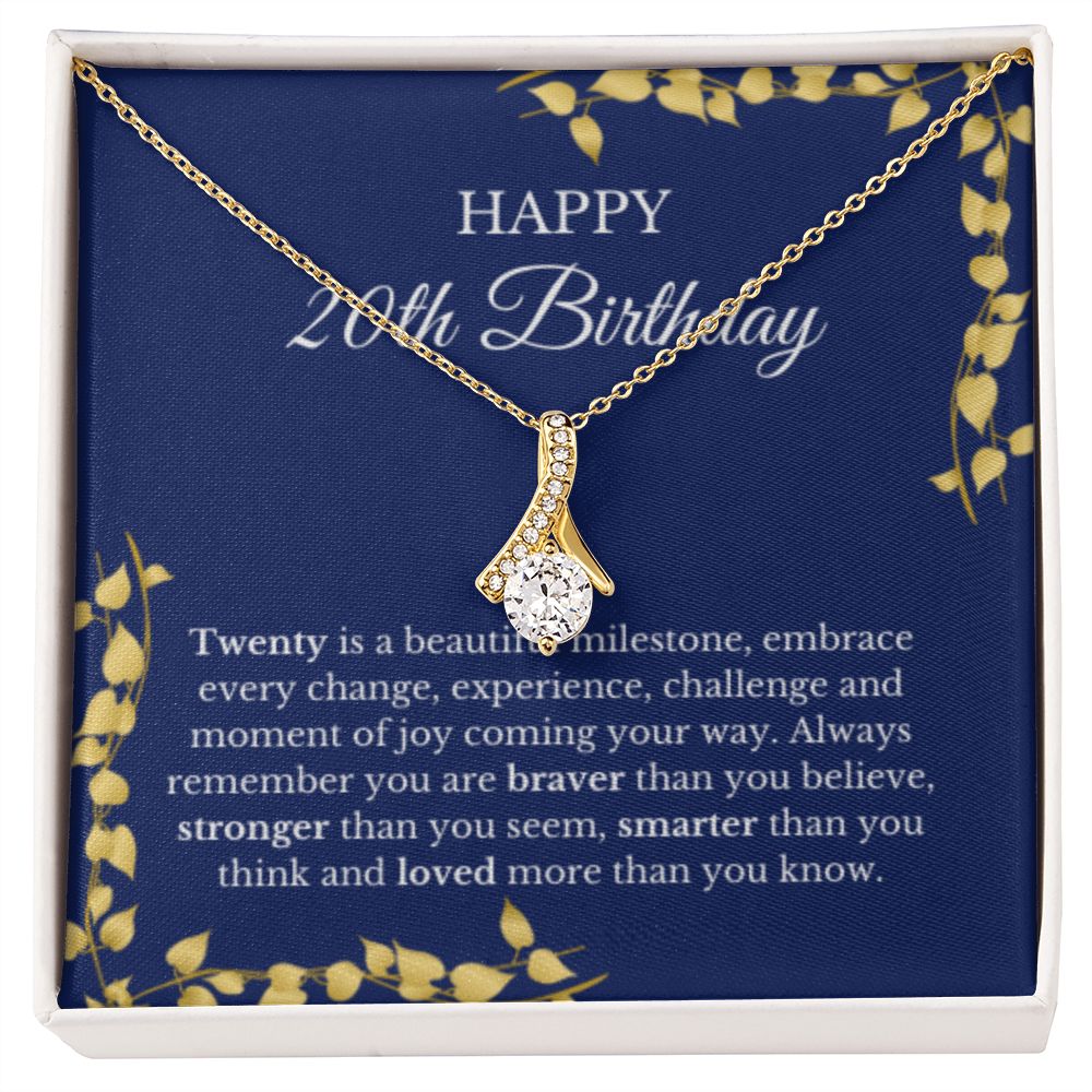 20th Birthday Necklace, Birthday Ribbon Necklace, Birthday Gifts For Woman, Birthday Card, Pendant Necklace