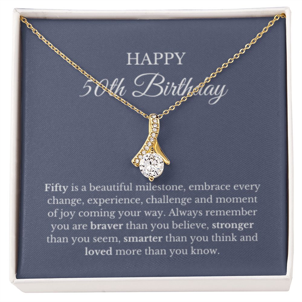 50th Birthday Necklace, Birthday Ribbon Necklace, Birthday Gifts For Woman, Birthday Card, Pendant Necklace