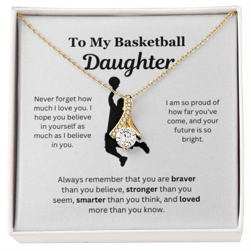 To My Basketball Daughter Necklace, Father-Daughter Jewelry, Mother-Daughter Gift, Birthday Heart Pendant, Gold Jewelry, Message Card