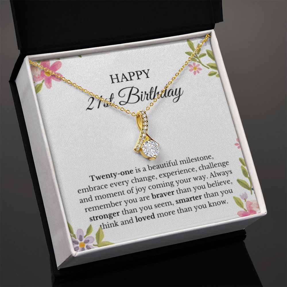 21st Birthday Necklace, Birthday Ribbon Necklace, Birthday Gifts For Woman, Birthday Card, Pendant Necklace