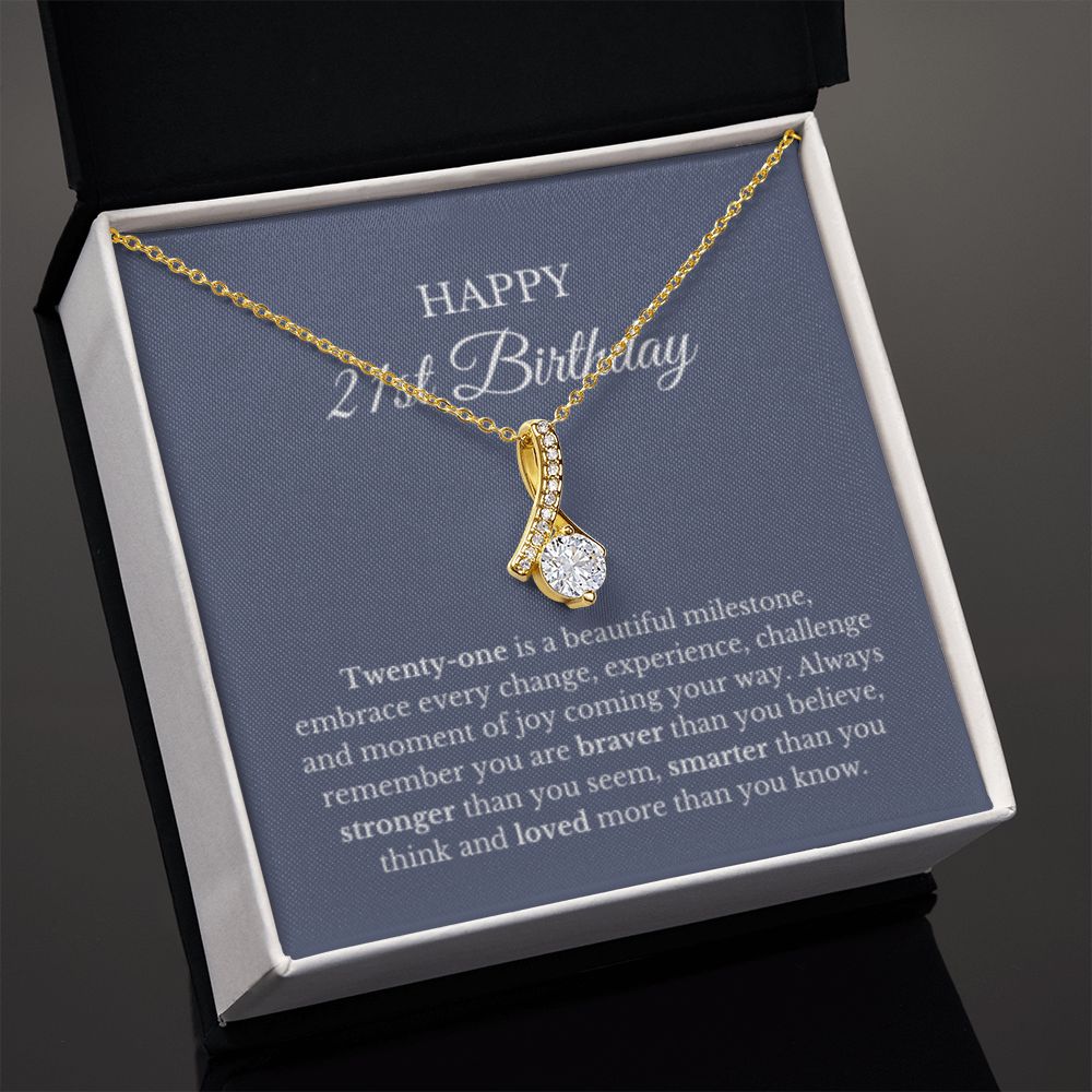 21stBirthday Necklace, Birthday Ribbon Necklace, Birthday Gifts For Woman, Birthday Card, Pendant Necklace