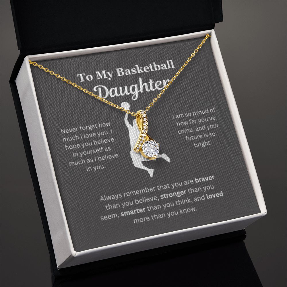 To My Basketball Daughter Necklace, Father-Daughter Jewelry, Mother-Daughter Gift, Birthday Heart Pendant, Gold Jewelry, Message Card