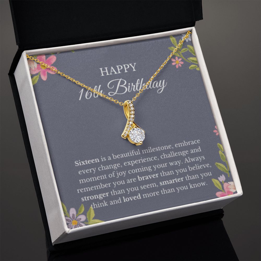 16th Birthday Necklace, Birthday Ribbon Necklace, Birthday Gifts For Woman, Birthday Card, Pendant Necklace