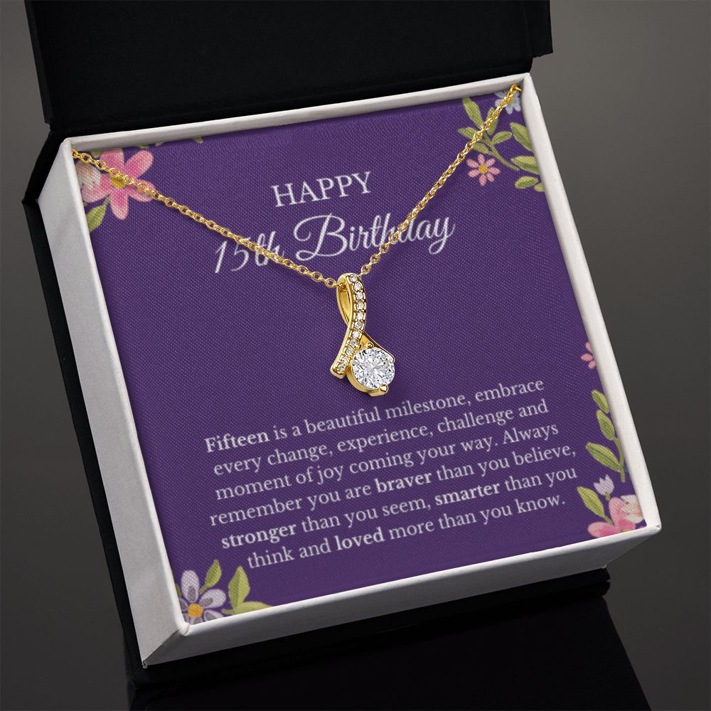 15th Birthday Necklace, Birthday Ribbon Necklace, Birthday Gifts For Woman, Birthday Card, Pendant Necklace