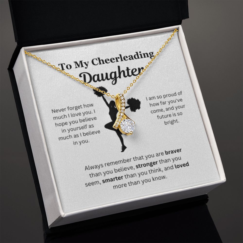 EllePendants To My Cheerleading Daughter Necklace, Father Daughter Necklace, Mother Daughter Necklace, Daughter Birthday, Heart Jewelry, Gold Jewelry, Interlocking Hearts, Message Card Necklace