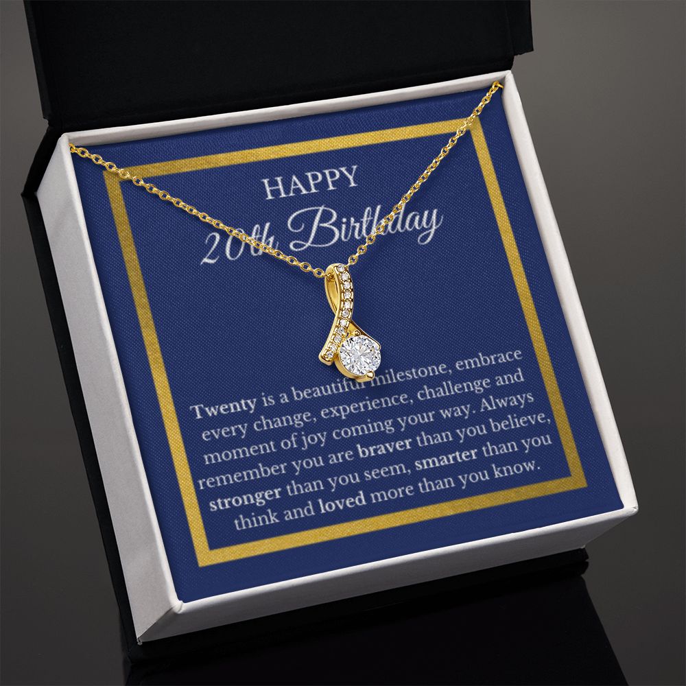 20th Birthday Necklace, Birthday Ribbon Necklace, Birthday Gifts For Woman, Birthday Card, Pendant Necklace