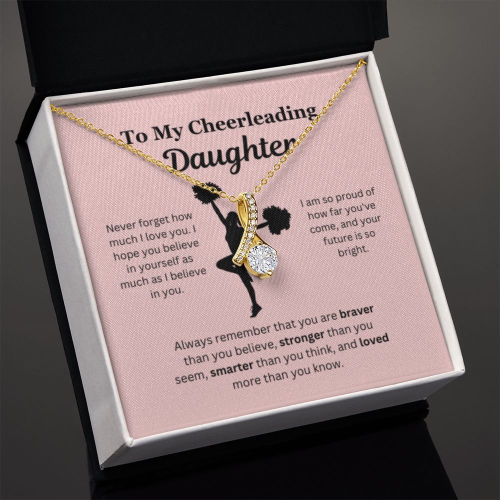 EllePendants To My Cheerleading Daughter Necklace, Father Daughter Necklace, Mother Daughter Necklace, Daughter Birthday, Heart Jewelry, Gold Jewelry, Interlocking Hearts, Message Card Necklace