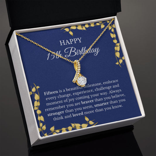 15th Birthday Necklace, Birthday Ribbon Necklace, Birthday Gifts For Woman, Birthday Card, Pendant Necklace