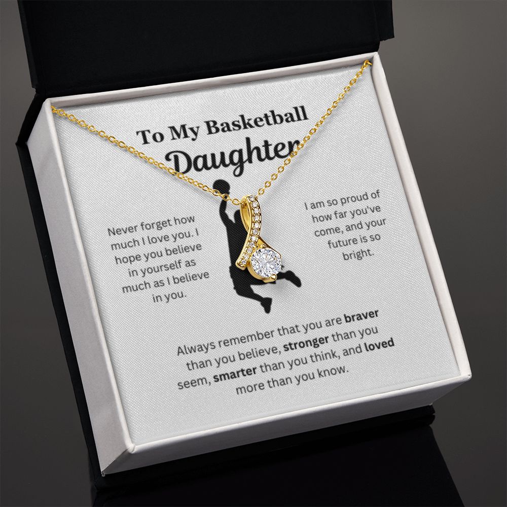 To My Basketball Daughter Necklace, Father-Daughter Jewelry, Mother-Daughter Gift, Birthday Heart Pendant, Gold Jewelry, Message Card