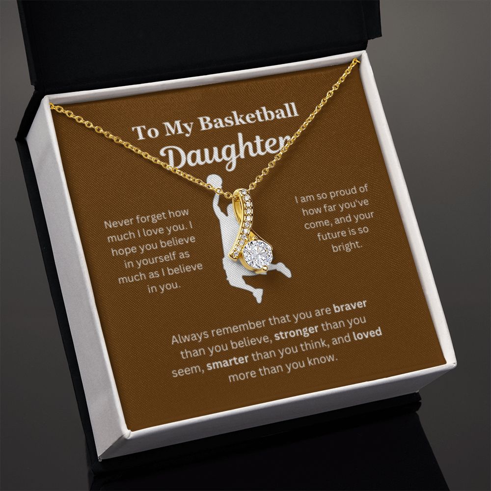 To My Basketball Daughter Necklace, Father-Daughter Jewelry, Mother-Daughter Gift, Birthday Heart Pendant, Gold Jewelry, Message Card