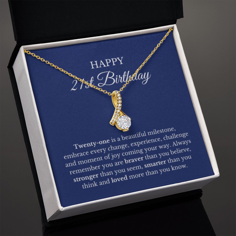 21st Birthday Necklace, Birthday Ribbon Necklace, Birthday Gifts For Woman, Birthday Card, Pendant Necklace