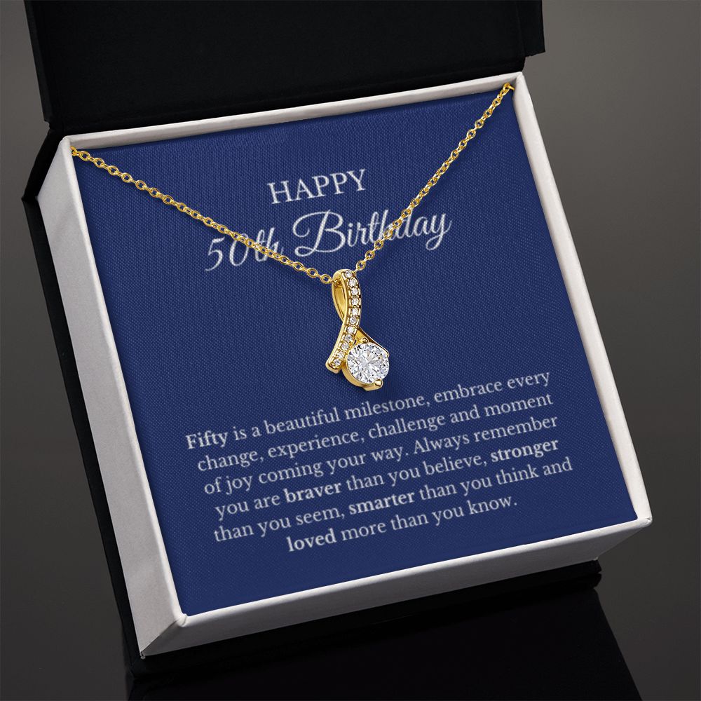 50th Birthday Necklace, Birthday Ribbon Necklace, Birthday Gifts For Woman, Birthday Card, Pendant Necklace