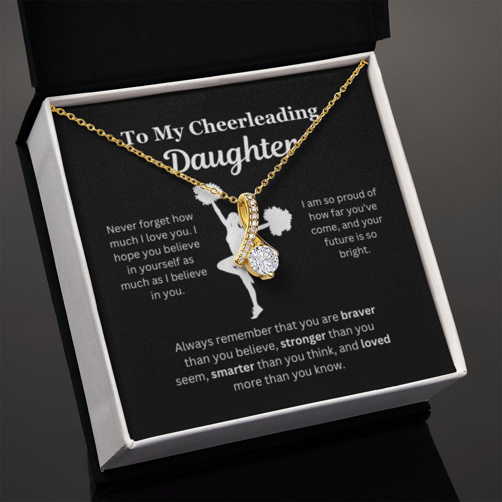 EllePendants To My Cheerleading Daughter Necklace, Father Daughter Necklace, Mother Daughter Necklace, Daughter Birthday, Heart Jewelry, Gold Jewelry, Interlocking Hearts, Message Card Necklace