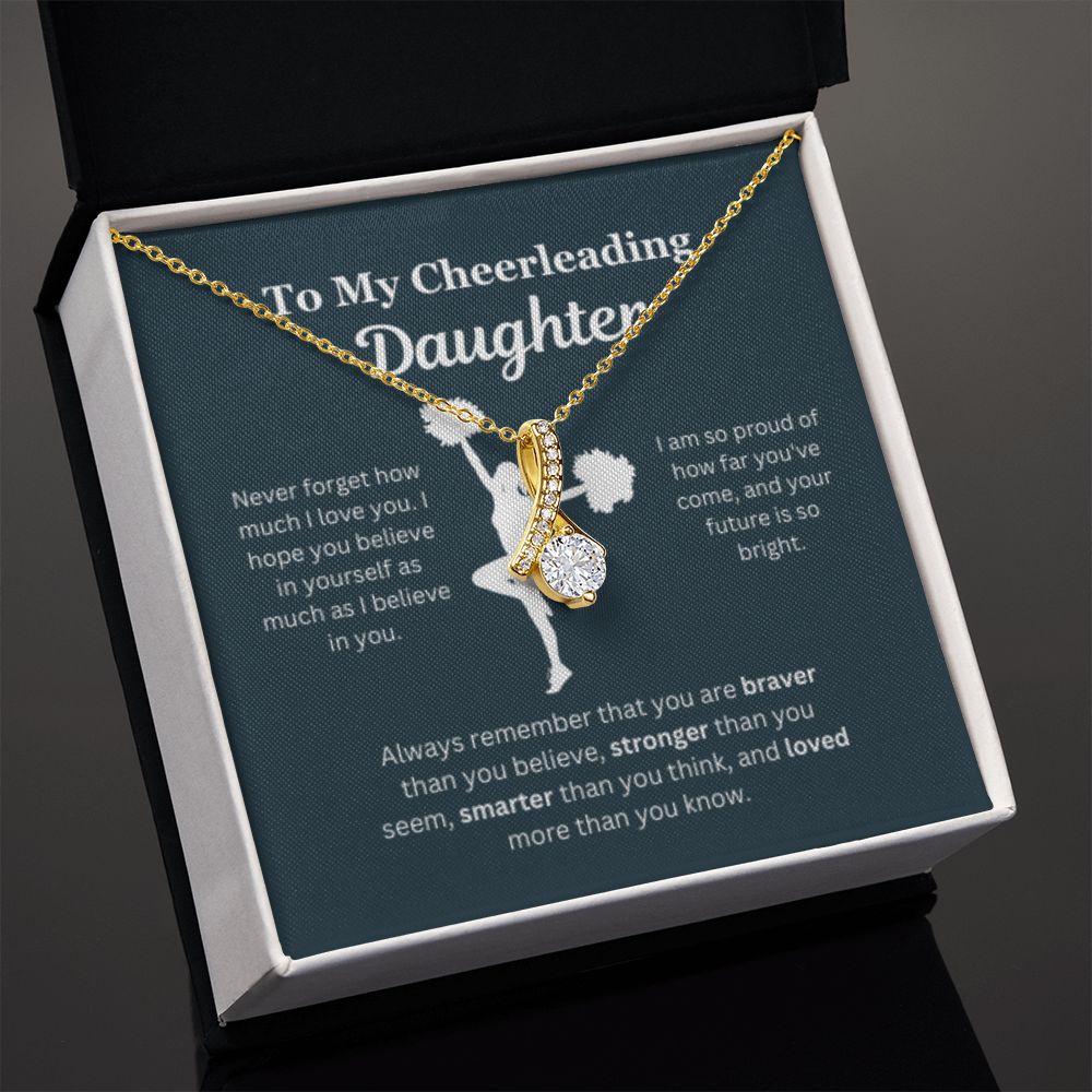 EllePendants To My Cheerleading Daughter Necklace, Father Daughter Necklace, Mother Daughter Necklace, Daughter Birthday, Heart Jewelry, Gold Jewelry, Interlocking Hearts, Message Card Necklace