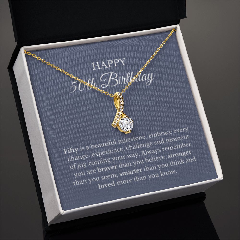 50th Birthday Necklace, Birthday Ribbon Necklace, Birthday Gifts For Woman, Birthday Card, Pendant Necklace