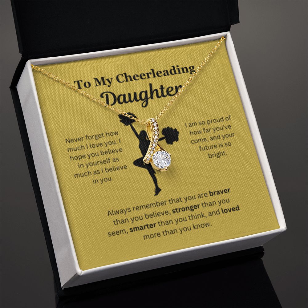 EllePendants To My Cheerleading Daughter Necklace, Father Daughter Necklace, Mother Daughter Necklace, Daughter Birthday, Heart Jewelry, Gold Jewelry, Interlocking Hearts, Message Card Necklace