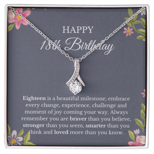 18th Birthday Necklace, Birthday Ribbon Necklace, Birthday Gifts For Woman, Birthday Card, Pendant Necklace