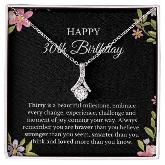 30th Birthday Necklace, Birthday Ribbon Necklace, Birthday Gifts For Woman, Birthday Card, Pendant Necklace