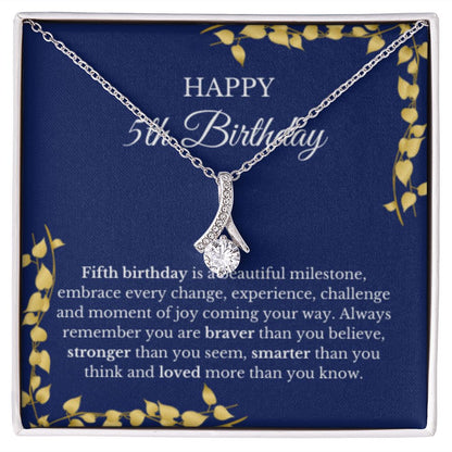 5th Birthday Necklace, Birthday Ribbon Necklace, Birthday Gifts For Woman, Birthday Card, Pendant Necklace